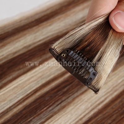 100% Brazilian Human Virgin Clip-in Hair in #4/613 Brown and Blonde Color