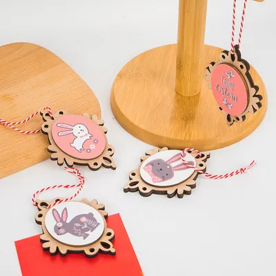 Wooden Easter Ornaments with Cute Bunny Prints