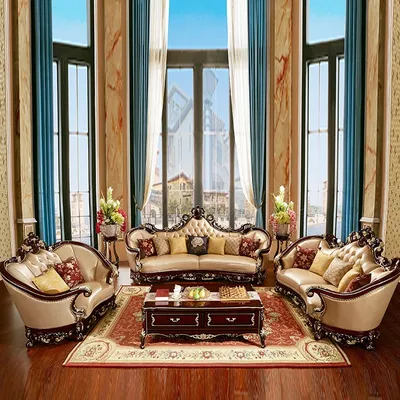 Living Room Furniture Luxury Antique Leather Sofa Set in Optional Couch Color