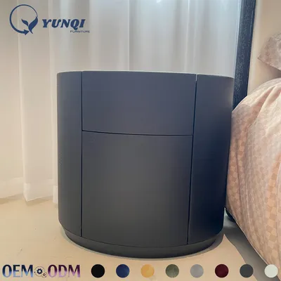 Dark Grey Round Storage Nightstand for Bedroom