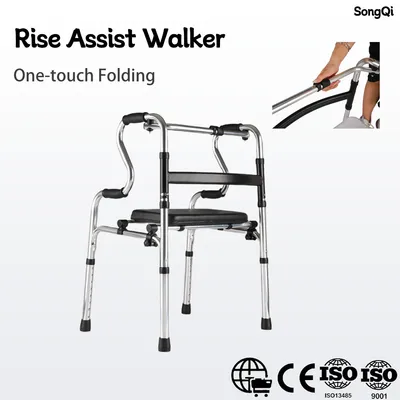 Adjustable Aluminum Old Man Walker Frame Disabled Adult Use R with Soft Seat