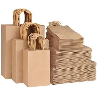Frosted Finish Bulk Kraft Paper Bags with Custom Logo & Printed Handles for Dessert Promotion