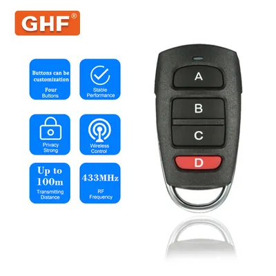 RF 433.92MHz Learning Remote Control Switch Automatic 4-Button Transmitter for Garage Door with Rolling Code