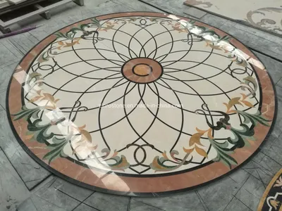 Customized Natural Marble Stone Tile Water Jet Pattern Circle Medallion for Interior Flooring Decorative