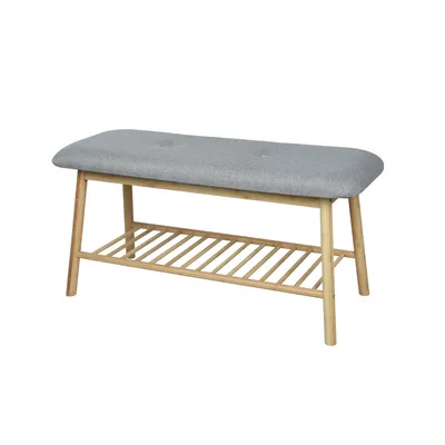 Bamboo Long Bench with Fabric Seat and Shoe Rack