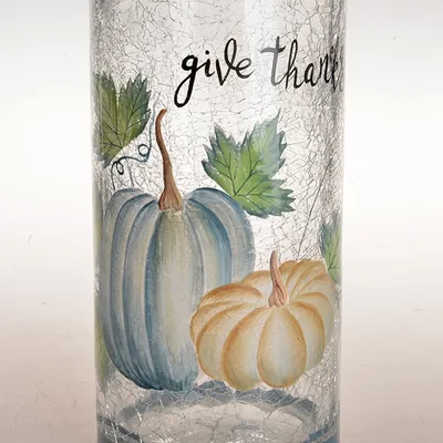 New Design Cylinder Crackle Hand Painted Pumpkin Glass Vase for Home Decoration