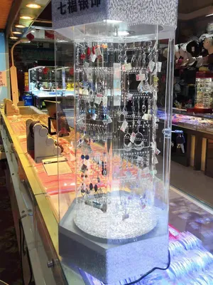 Jewelry Store Large Capacity Acrylic Earrings Rotating Display Cabinet with LED Light