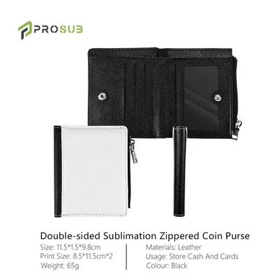 Prosub Wholesale Sublimation Blank PU Leather Wallet with Zipper Coin Bag
