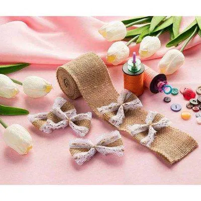 Hot Sale Lace Burlap Bow Embellishments Twin Jute Ribbon for Gift Home Weddings