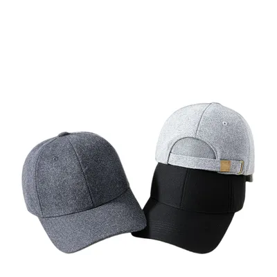 Wool Polyester Blend Baseball Cap Wholesale, Winter Dad Hat with Adjustable Leather Strap