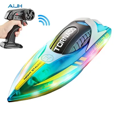 RC Speedboat LED Light Rechargeable Toy High Speed Sport 2.4gh Waterproof Remote Control Racing Boats