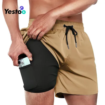Mens Swim Trunks Swim Shorts Quick Dry 5 Inch Inseam Beach Shorts with Compression Liner and Zipper Pocket