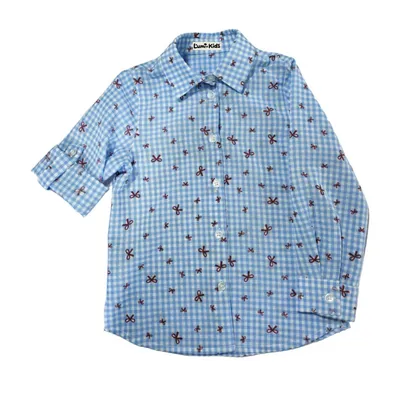 Girls' Sweet Grid Bow Long - Sleeve Shirt for Spring and Autumn