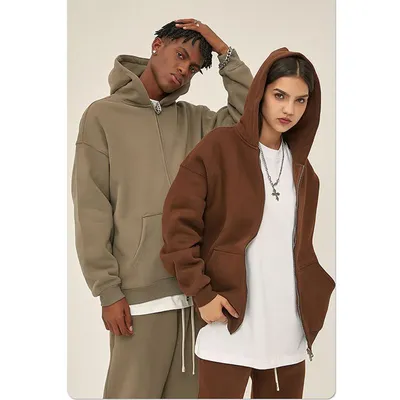 350 GSM Fleece 100% Cotton Zipper Custom Oversized Boxy Baggy Fit Hoodie