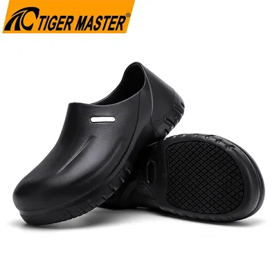 Lighweight Non-Slip Waterproof Steel Toe Black EVA Hotel Kitchen Chef Safety Shoes