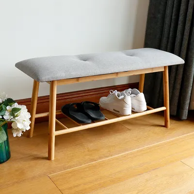Home Use Bamboo Shoe Changing Storage Shelf Soft Bench