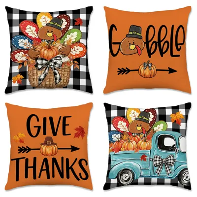 Pillow Cover, Turkey Pillow Covers Decor Thanksgiving Decorations, Fall Thankful Throw Pillows Cover Decorative for Indoor Sofa Couch Living Room Pillow Cover