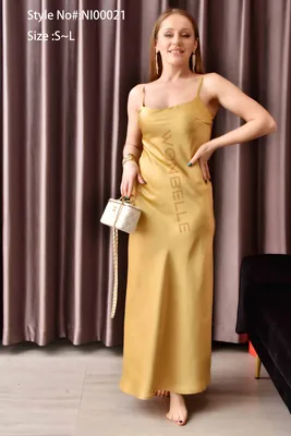 Women's Silk Satin off-The-Shoulder MID-Length Sleepwear Dress with Lace Decoration V-Neck Nightgown for Home Wear with Trailing Hem