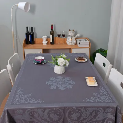Grey Color Promotional Rectangular Custom Jacquard Table Cloth Polyester Fabric Table Cloth