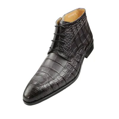 Zipper Men Boot Business Genuine Leather Fashion Crocodile Printing Handmade Shoes