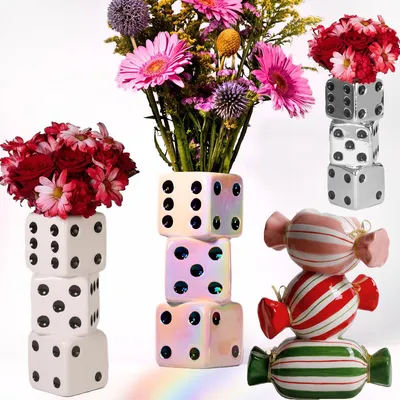 Iridescent Triple Dice Vase, Triple Candy Vase