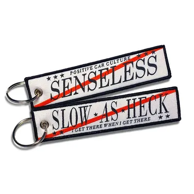 Custom Personal Logo Double Sided Letters Fabric Key Tag Woven Embroidery Keychain