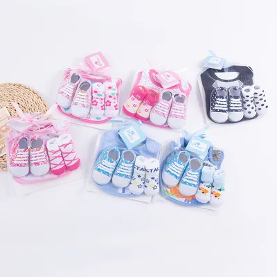 Baby Toddler Shoes & Socks with Non Skid, Waterproof Bibs, Best Gift Sets, T/C Shoes, Soft Cotton Socks for Little Boy Girl