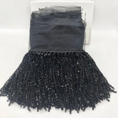 Black Popular Beads Sequins Tassels Mesh Fabric