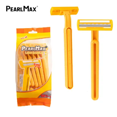 Pearlmax Triple Stainless Steel Blades Fixed Head Plastic Handle Razor Disposable Shaving Razor for Man