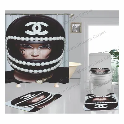 Customized Design Brand Chanel Fendi Dior Saintlaurent 3D Digital Waterproof Polyester Friendly Curtain Door Curtain Shower Custom Colors Bath Mat Set