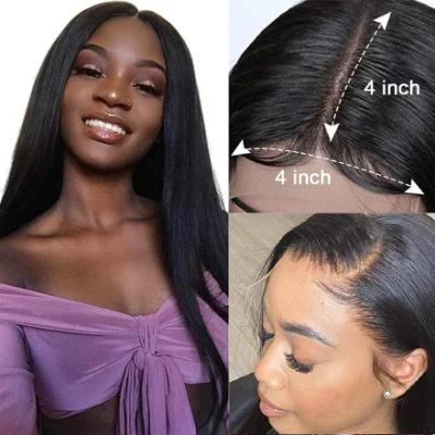 Straight Lace Front Human Hair for Black Women 4*4 Lace Closure Wigs