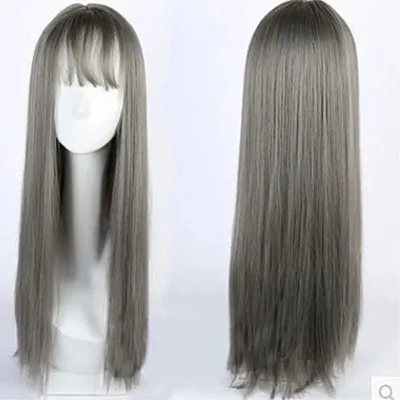 Wig Grey Female Air Bangs Long Straight Hair Anime Wig