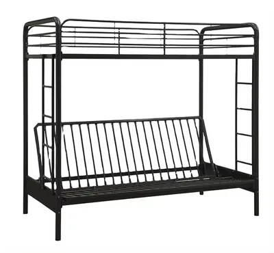 Twin-Over-Twin Bunk Bed with Metal Frame and Ladder, Space-Saving Design, Navy Blue, Metal Platform Bed Frame, Metal Bed Frame