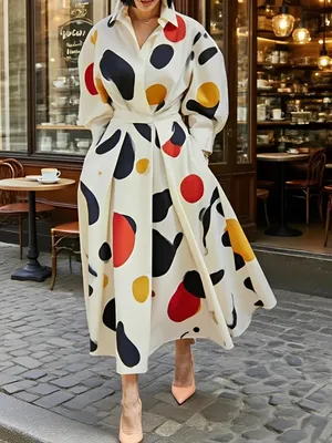 off White Multicolor Polka DOT Long Sleeve MIDI Dress