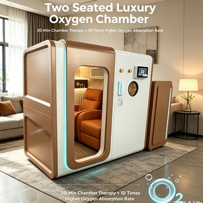 Adjustable Pressure 1.1-2.0 ATA Luxury 2 Person Carbon Fiber Hardshell Hbot Chamber Seated Hyperbaric Oxygen Machine Built-in HD TV for Sleep Optimization