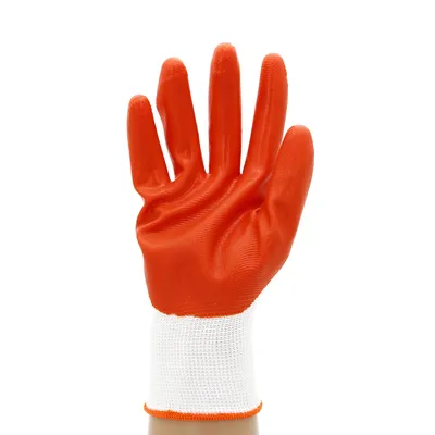 Cheap Price White Polyester Nitrile Gloves Orange Nitrile Safety Gloves