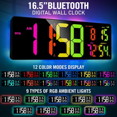16.5inch Multifunctional LED Wall Clock with Bluetooth Sync & RGB Ambience