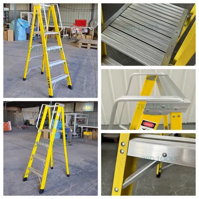 4 Steps Yellow Color Industrial and Portable Fiberglass Mobile Platform Ladder