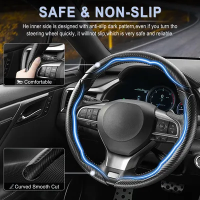 Car Accessory Car Steering Wheel Cover, Non-Slip Universal Steering Wheel Protector for 15-Inch Wheels, Car Interior Decor Gadget and Automotive Accessory