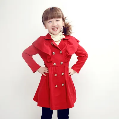 Hot Sale Spring and Autumn Little Girls Red Wind Coat