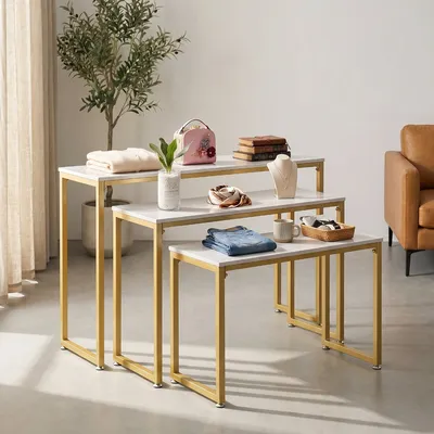 Light Luxury Gold Nesting Display Tables for Retail Merchandising