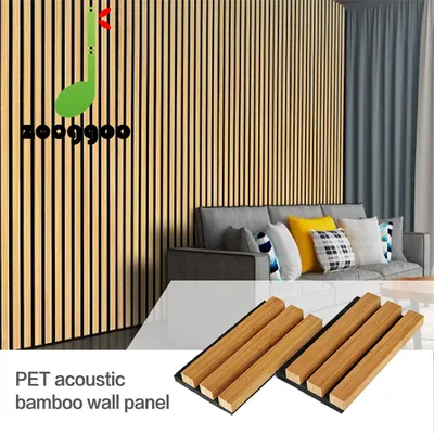 Pet Acoustic Bamboo Wall Ceiling Panel Board Polyester Bamboo Slat Wall Panel