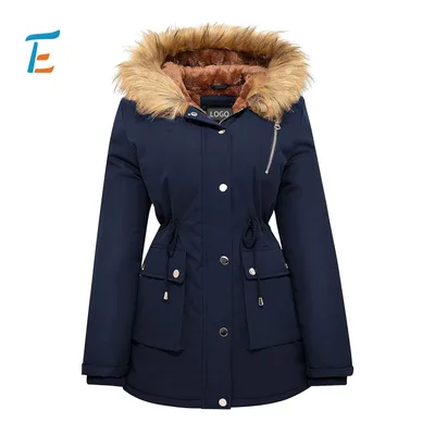 Womens Water-Repellent Winter Coat Thickened Puffer Jacket Warm Fleece Lined Parka with Fur Hood