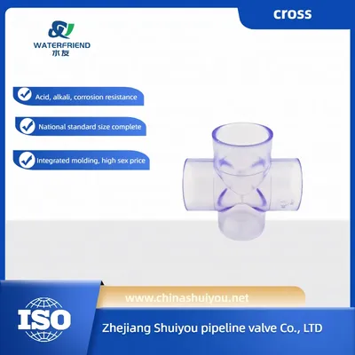 Transparent PVC Four-Way for Water Pipe Connection, DIN Plastic Four-Way Cross