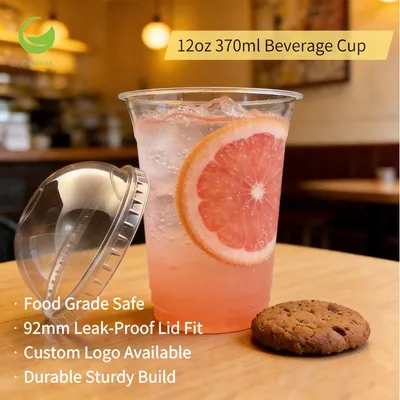 Customized Plastic Food Container 12oz PLA Compostable Disposable Coffee Cup with Lid