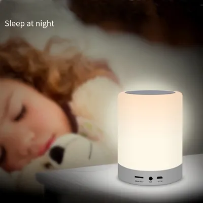 Touch Sensing LED Bedside Lamp Bedroom Living Room Night Light RGB Color Changing Wireless Bluetooth Speaker