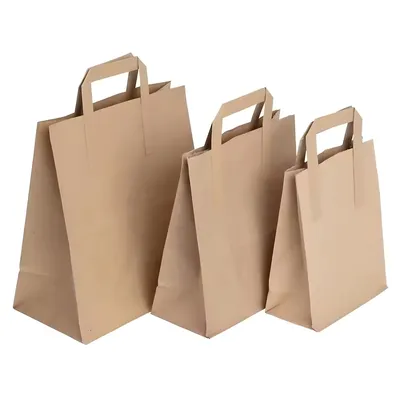 Heavy Duty Custom Logo Design Kraft Paper Shopping Bags in Bulk with Strong Printed Handles Great for Food Packaging Promotion