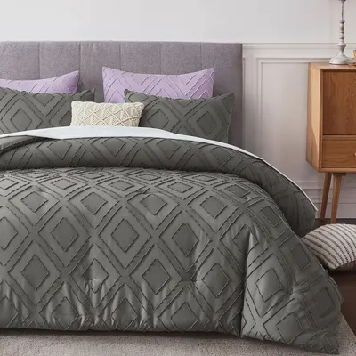 Tufted Boho Comforter Set Queen - Boho Bedding Comforter Set 3 Pieces Farmhouse Shabby Chic Embroidery Bed Set