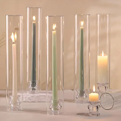 Wedding Glass Taper Candle Holder with Wind-Proof Cylinder Glass Tube