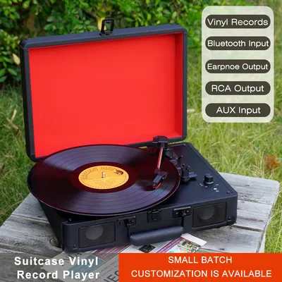 Tr102 Portable Suitcase Style Turntable Portable 3-Speed Bluetooth Vinyl Record Player